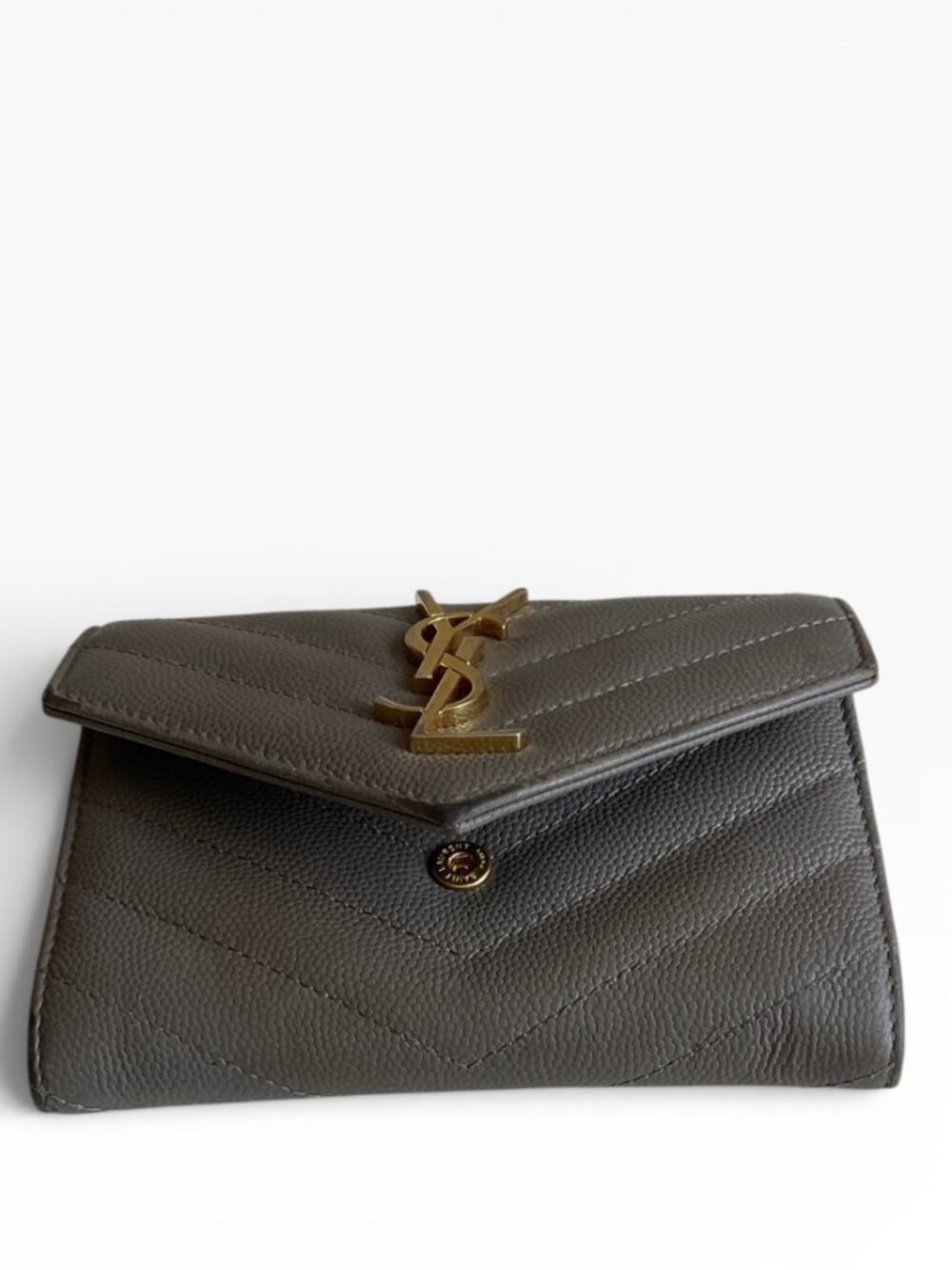 YSL Uptown Compact Wallet Grey Grained Leather - Picture 8 of 13